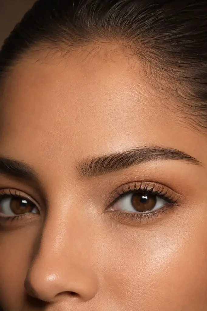 Close-up editorial de mirada descansada — blefaroplastia en Bogotá