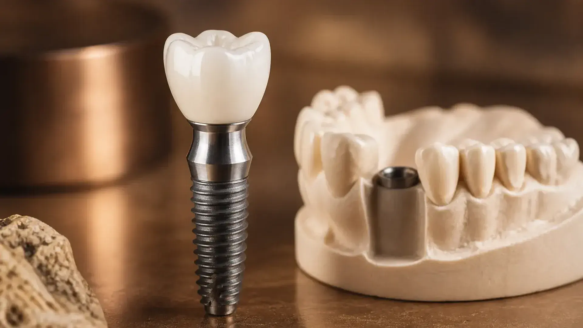 Implante dental de titanio con corona cerámica