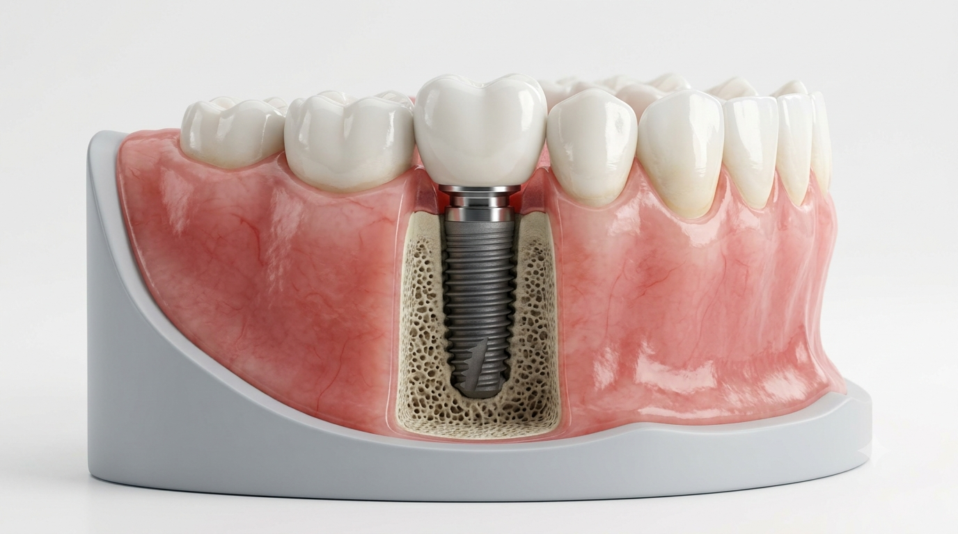 Modelo de implante dental integrado al hueso